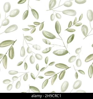 Aquarell hinterlässt ein nahtloses Muster auf weißem Hintergrund. Nette Zusammensetzung Verwendung für Textil, Kindergarten, Tapeten, Wrapper, Kinderzimmer. Stockfoto