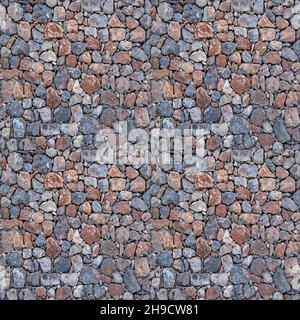 Nahtlose Textur der Mauerwerk Steinwand aus natürlichen mehrfarbigen Stein in verschiedenen Größen. Vier Fragmente in einem. Stockfoto