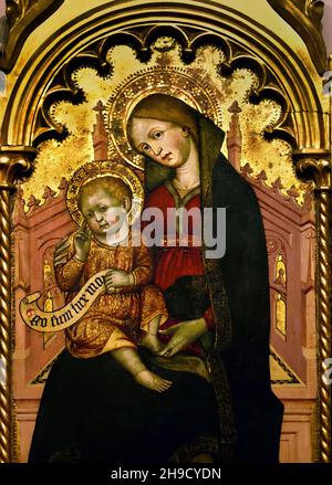 Madonna in trono col Bambino tra i s Giovanni Battista e Francesco (1435) thronende Madonna mit Kind zwischen d. Johannes der Täufer und Franziskus (1435) von Guglielmetto Fantini 1324-1466 Italien, Italienisch. Stockfoto