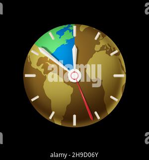 COP29 Klimakrise Nachhaltigkeitskonzept die Zeit für die Biodiversität geht aus Uhr tickende Erde verliert Lebensraum für die Menschheit Klimawandel Globus Stockfoto