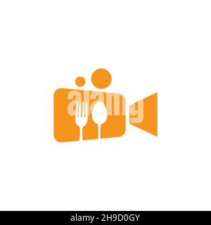 Videorekorder mit Löffel und Gabel Logo Symbol Symbol Vektor Grafik Design Illustration Idee kreativ Stock Vektor