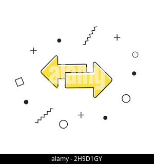 Gelbes Tauschpfeil-Übertragungssymbol mit geometrischen Formen auf weißem Hintergrund. Pfeilsymbol. Logo. Vektor Stock Vektor