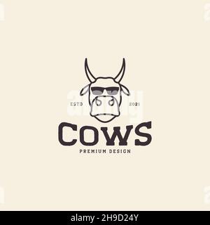 Linie Kopf Kuh mit Sonnenbrille Hipster Logo Symbol Symbol Vektor Grafik Design Illustration Idee kreativ Stock Vektor