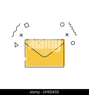 Briefumschlagsymbol mit geometrischen Formen auf weißem Hintergrund. Linie und gefüllte Umrisse bunte Version, Post Umschlag Umrisse und gefüllte Vektor-Zeichen Stock Vektor