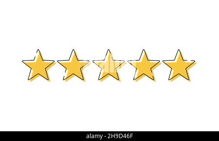 Sternsymbol. Vektor gelb isoliert fünf Sterne. Kundenfeedback-Konzept. Bewertung von Vector 5 Sternen. Hochwertiges Formdesign. Vektor Stock Vektor