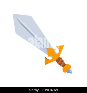 Knights Sword - modernes flaches Design Stil einzelnes isoliertes Objekt. Ordentlich detaillierte Bild von massiven edlen Krieger scharfe Waffe. Mittelalter. Geeignet für Stock Vektor