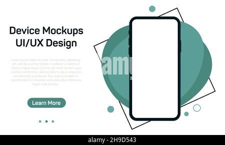 Smartphone leerer Bildschirm, Handy-Mockup mit trendigen grünen Kreis. Gerätemodell. Moderne Vorlage für Infografiken oder Präsentation UI Design-Schnittstelle Stock Vektor