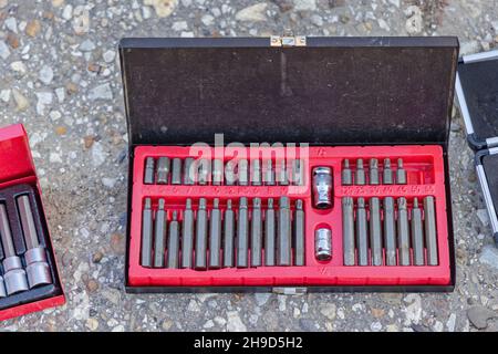 Torx-Bits-Steckschlüsselsatz in Box-Werkzeugen Stockfoto
