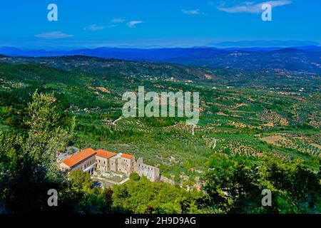 Panoramablick auf Mystras Peloponnes Griechenland Stockfoto