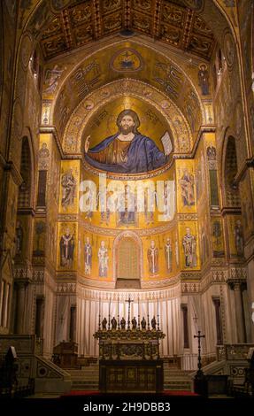 Jesus-Bild, Hauptschiff, Kathedrale Santa Maria Nuova, Monreale, Sizilien, Italien Stockfoto