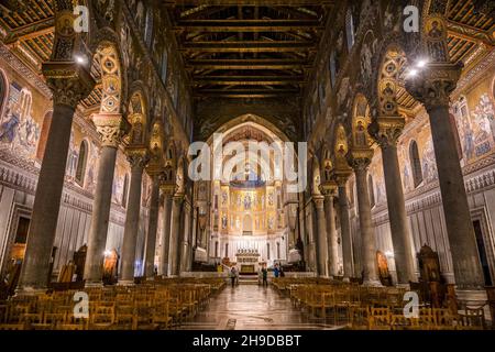 Jesus-Bild, Hauptschiff, Kathedrale Santa Maria Nuova, Monreale, Sizilien, Italien Stockfoto