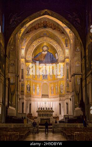 Jesus-Bild, Hauptschiff, Kathedrale Santa Maria Nuova, Monreale, Sizilien, Italien Stockfoto