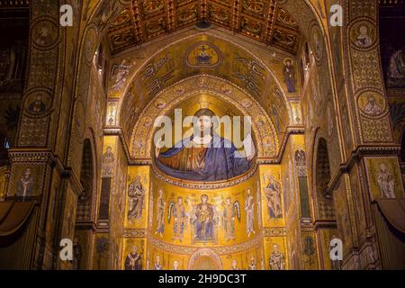 Jesus-Bild, Hauptschiff, Kathedrale Santa Maria Nuova, Monreale, Sizilien, Italien Stockfoto