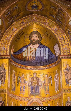 Jesus-Bild, Kathedrale Santa Maria Nuova, Monreale, Sizilien, Italien Stockfoto