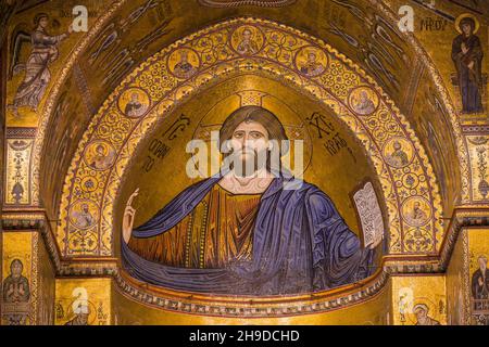 Jesus-Bild, Kathedrale Santa Maria Nuova, Monreale, Sizilien, Italien Stockfoto