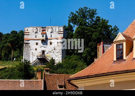 Der weiße Turm der Stadt Brasov in Rumänien Stockfoto