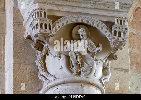 Plaimpied-Givaudins, Kirche Saint-Martin aus dem Jahr 1080, Kapitel mit der Recherche Christi, Meister von Plaimpied Stockfoto