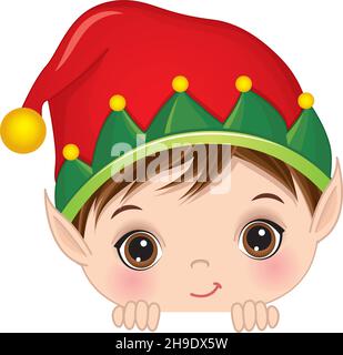 Niedlicher Elf Boy Spielt Peekaboo. Vector Peek a Boo Elf Boy Stock Vektor