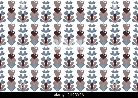 Vektor abstraktes nahtloses Muster. Design mit Blumen und Herzen in Kaffee- und Blautönen. Stock Vektor