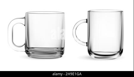 Glasbecher. Teetasse Vektor-Modell. Heißer Kaffee trinken Kristall Glaswaren Objekt realistische Illustration. Isolierte, glänzende Probenschablone für den Wasserbecher Stock Vektor