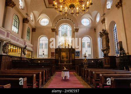 Das Innere der Guild Church of St. Margaret Pattens, einer Kirche von Christopher Wren aus dem 17th. Jahrhundert, City of London, London, England, Großbritannien Stockfoto