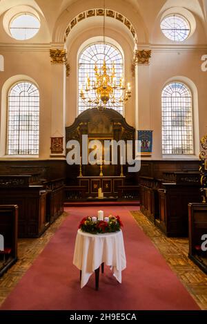 Das Innere der Guild Church of St. Margaret Pattens, einer Kirche von Christopher Wren aus dem 17th. Jahrhundert, City of London, London, England, Großbritannien Stockfoto