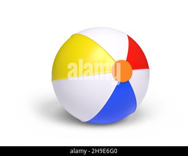 Strandball auf weißem Hintergrund. Beschneidungspfad. 3D Bild Stockfoto