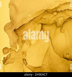 Gold Fluid Art. Flüssiger Marmorhintergrund. Acryl Stockfoto