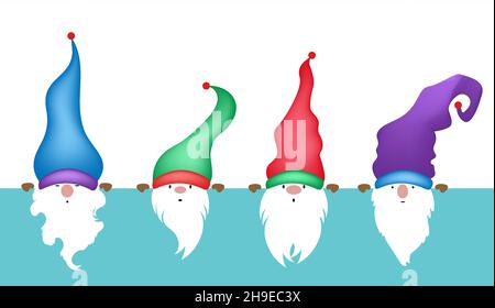 Set aus Weihnachtsgnome, skandinavischen nordischen Gnome, niedlichen Weihnachtsmann Gnome Elf. Vektorgrafik isoliert auf weißem Hintergrund. Weihnachtselemente Stock Vektor