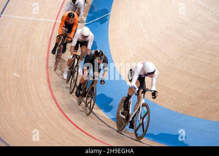 Gavin Hoover während des Eliminationsrennens, Teil des Omnium Track Cycling Events bei den Olympischen Spielen 2020 in Tokio. Stockfoto