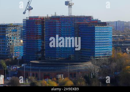 Die Junction Apartments in Leeds, West Yorkshire, werden gerade gebaut Stockfoto