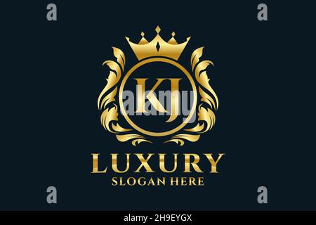 KJ Letter Royal Luxury Logo-Vorlage in Vektorgrafik für luxuriöse Branding-Projekte und andere Vektorgrafik. Stock Vektor