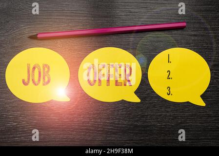 Konzeptionelle Darstellung Stellenangebot. Geschäftsidee Eine Person oder ein Unternehmen, das Opurtunity für einen s gibt, ist Beschäftigung Neue Idee frisches Konzept Kreativ Stockfoto