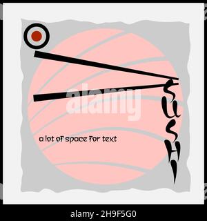 Abstraktes Logo mit minimalem Schriftzug oder Hintergrund der asiatischen Küche mit Essstäbchen und Sushi 1 Stock Vektor