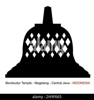 Silhouette Borobudur Tempel, Indonesia Historical Building Stock Vektor