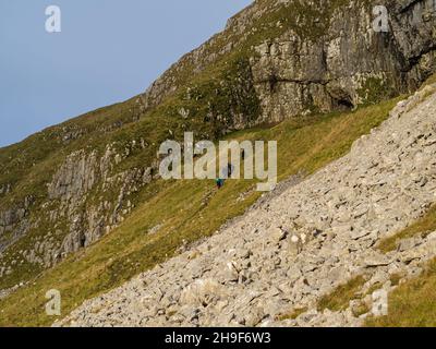 Menschen gehen in der Nähe der Victoria Cave über Langcliffe in den Yorkshire Dales Stockfoto