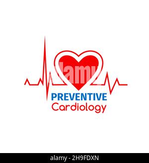 Präventivkardiologie-Symbol mit Vektorherz und ekg-Herzfrequenzlinie, Medizin und Gesundheitswesen. Kardiogramm Herzfrequenz oder Elektrokardiogramm Auto Stock Vektor