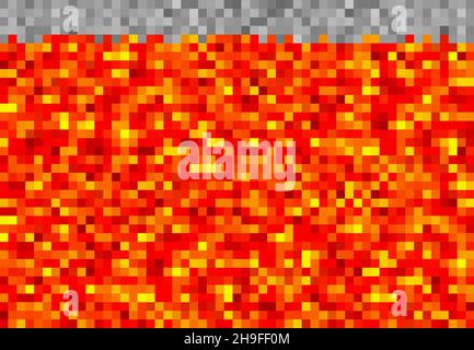Kubische Pixel Lava oder Magma blockiert Muster, Pixel Spiel Vektor Hintergrund. Lava Magma Textur in 8bit Pixel Kunst, unterirdische Hölle mit rotem Feuer von volcan Stock Vektor