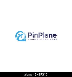 Flaches PinPlane Ortskarten Logo Design Stock Vektor