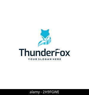 Flaches ThunderFox Wolf betäubt elektrisches Logo-Design Stock Vektor