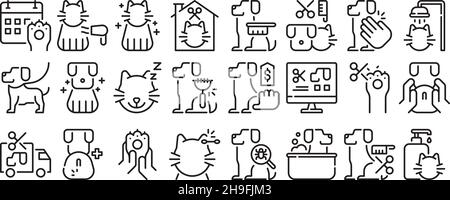 PET Grooming Icon Set line outline Thin Pack Collection Vector transparenter Hintergrund für mobile Apps und Web-Designs Stock Vektor