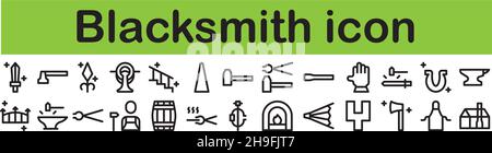 Blacksmith Icon Set Line Thin Outline Pack Collection Vektor transparenter Hintergrund für mobile Apps und Web-Designs Stock Vektor