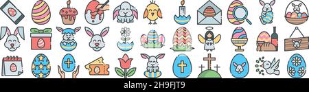 Ostern Bunny Icon Set Farbe Solid Outline Pack Collection Vektor transparenter Hintergrund für mobile Apps und Web-Designs Stock Vektor