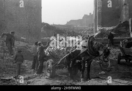 Warszawa, 1948-03. PRACE przy rozbiórce, wypalonej w czasie II wojny œwiatowej, kamienicy przy al Sikorskiego. uu PAP/Stanis³aw D¹browiecki Dok³adny dzieñ wydarzenia nieustalony. Warschau, März 1948. Abriss eines Mietshauses in der Sikorskiego Avenue, das während des Zweiten Weltkriegs verbrannt wurde. Uu PAP/Stanislaw Dabrowiecki Stockfoto