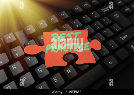 Konzeptunterschrift Best Practice. Geschäftskonzept kommerzielle Verfahren, die akzeptiert werden vorgeschrieben, um die richtige Lösung verschiedener mathematischer Probleme Stockfoto