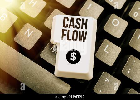 Schreiben mit Anzeige des Textes Cash Flow. Business Showcase Bewegung des Geldes in und aus, die sich auf die Liquidität auswirkt Neueingabe alter Noten, Spielen von Textspielen Stockfoto
