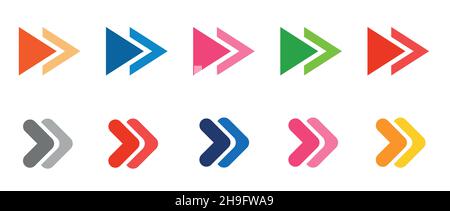 Bunte moderne Pfeile auf weißem Hintergrund isoliert gesetzt. UI- und Webdesign. Stock Vektor