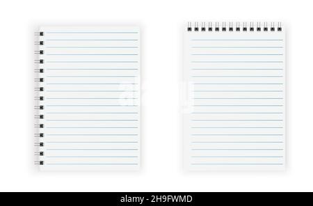 Leeres, realistisches, horizontal liniertes Notizbuch mit Vektor Stock Vektor