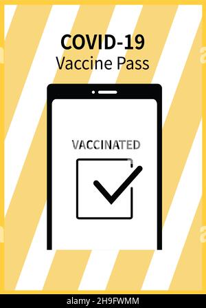 Covid-19-Impfstoff-Pass-Illustration. Design des Impfzertifikats. Stockfoto