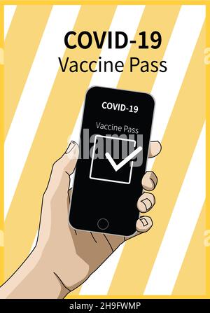 Covid-19-Impfstoff-Pass-Illustration. Design des Impfzertifikats. Stockfoto